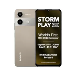 Lava Storm Play 5G (Dune Titanium, 6+6*GB RAM, 128GB Storage) | World's First MTK D7060 Processor | 500k+ Antutu | LPDDR5 RAM | UFS 3.1 Storage | 50MP AI Camera | 120Hz Refresh Rate | IP64 Protection