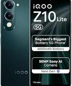 iQOO Z10 Lite 5G (Cyber Green, 4GB RAM, 128GB Storage) | 6000 mAh Battery | Dimensity 6300 5G Processor with 433K+* AnTuTu Score | IP64 Rated & Military Grade Shock-Resistance*