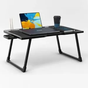 Cubiker Engineered Wood Multipurpose Foldable Laptop Table with Cup Holder | Table Home Study Writing Table, Foldable and Portable/Ergonomic Edges (Black - 60[L] X 40[W] X 24[H] Cm)
