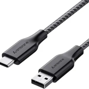 Ambrane Unbreakable 3A Fast Charging 1.5m Braided Type C Cable for Smartphones, Tablets & other Type C devices, 480Mbps Data Sync, Quick Charge 3.0 (RCT15A, Black)