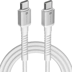 Portronics Konnect X 60W Type C to Type C Unbreakable Nylon Braided Cable, 2M Fast Charging Cable for iPhone 15 series, iPad, Samsung Galaxy & other Type C Devices(White)