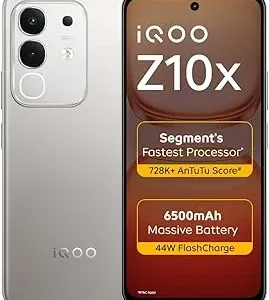 iQOO Z10x 5G (Titanium, 6GB RAM, 128GB Storage) | 6500 mAh Large Capacity Battery | Dimensity 7300 Processor | Military-Grade Durability