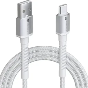Portronics Konnect X USB to Type C Cable with 3A Output, Fast Charging & Data Transfer, Nylon Braided, Aluminium Alloy Shell, 1M Length compatible with Type C Smartphones(White)