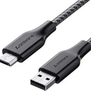 Ambrane Unbreakable 60W / 3A Fast Charging 1.5m Braided Micro USB Cable for Smartphones, Tablets, Laptops & Other Micro USB Devices, 480Mbps Data Sync, Quick Charge 3.0 (RCM15, Black)