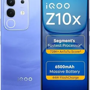 iQOO Z10x 5G (Ultramarine, 6GB RAM, 128GB Storage) | 6500 mAh Large Capacity Battery | Dimensity 7300 Processor | Military-Grade Durability