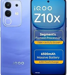 iQOO Z10x 5G (Ultramarine, 6GB RAM, 128GB Storage) | 6500 mAh Large Capacity Battery | Dimensity 7300 Processor | Military-Grade Durability