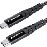 Ambrane Unbreakable 60W Fast Charging 1.5M Braided Type C to Type C Cable for Smartphones, Tablets, Laptops & Other Type C Devices, PD Technology, 480Mbps Data Sync (RCTT15, Black)