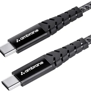 Ambrane Unbreakable 60W Fast Charging 1.5M Braided Type C to Type C Cable for Smartphones, Tablets, Laptops & Other Type C Devices, PD Technology, 480Mbps Data Sync (RCTT15, Black)