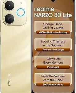 realme NARZO 80 Lite 4G (Beach Gold, 4GB+64GB) | 6300mAh Segment's Biggest Battery | 7.94mm Slim Design | 300% Ultra Volume | Pulse Light: 9 Colors, 5 Glow Modes | Ai Assist