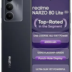 realme NARZO 80 Lite 5G (Onyx Black, 6GB+128GB) | 6000mAh Long-Lasting Battery | MediaTek Dimensity 6300 5G | AI Assist | IP64 Rated Water & Dust Resistance | Military-Grade Durability