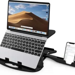 STRIFF Adjustable Laptop Tabletop Stand Patented Riser Ventilated Portable Foldable Compatible with MacBook Notebook Tablet Tray Desk Table Book with Free Phone Stand (Black)