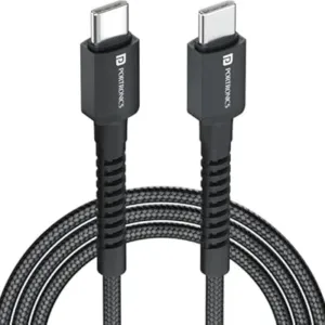 Portronics Konnect X 60W Type C to Type C Unbreakable Nylon Braided Cable, 2M Fast Charging Cable for iPhone 15 series, iPad, Samsung Galaxy & other Type C Devices(Black)