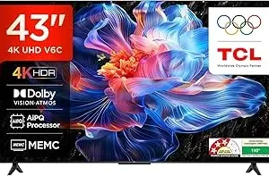 TCL 108 cm (43 inches) Metallic Bezel Less Series 4K Ultra HD Smart LED Google TV 43V6C (Black)