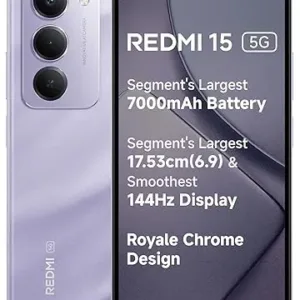 Redmi 15 5G Sandy Purple 8GB + 256GB | Segment's Largest 7000mAhA Battery | Segment's Largest Display 17.53cm(6.9) Up to 144Hz | Snapdragon 6s Gen 3 | 18W Reverse Charging | 50MP AI Dual Camera